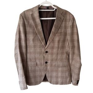RW&CO. Beige Checkered Blazer Linen Cotton Blend Size 38 Slim Fit Office Evening